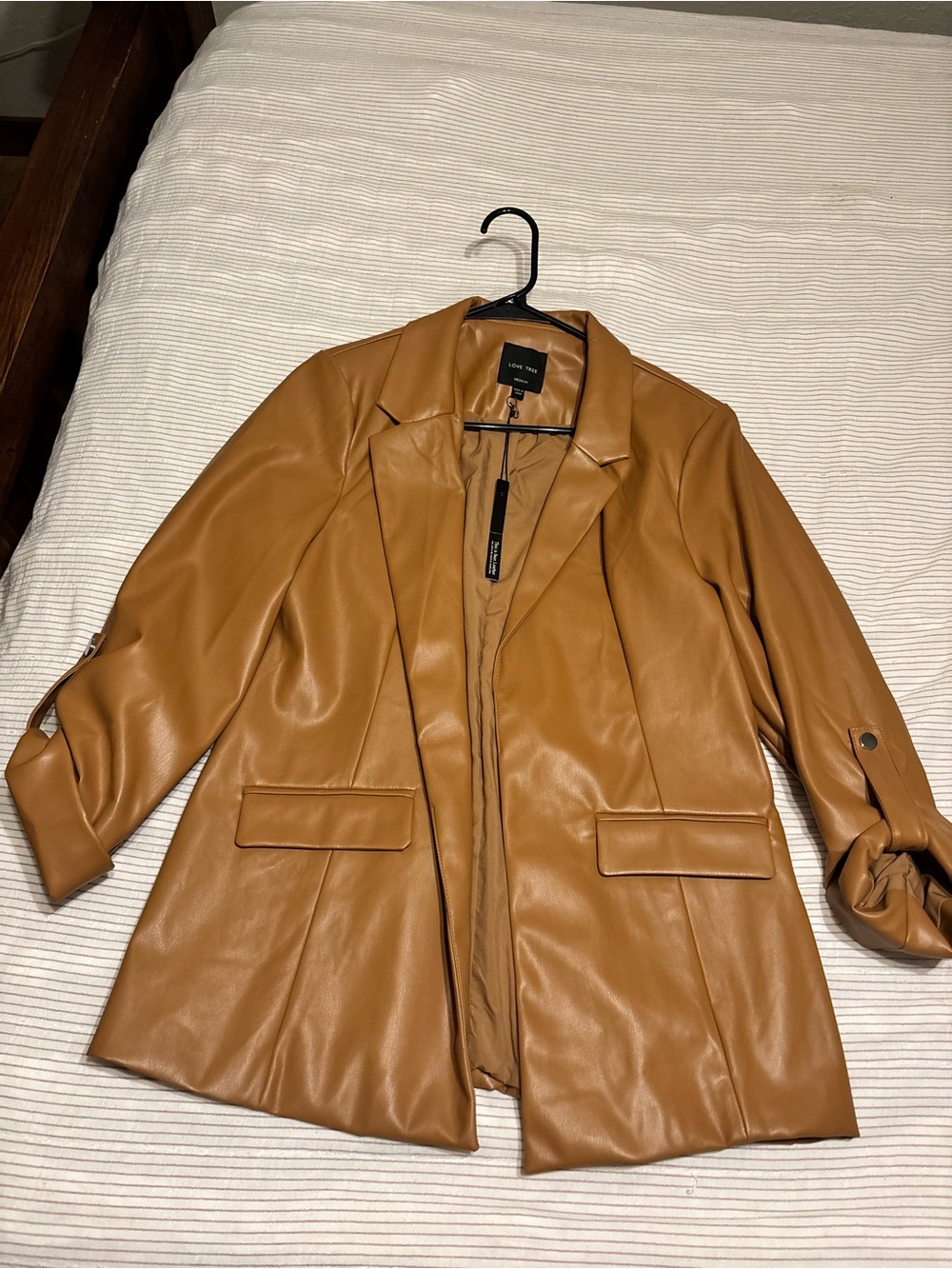 Love Tree Caramel Faux Leather Blazer Jacket